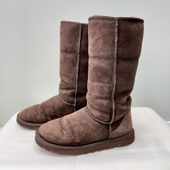 UGG Shoes - Ugg classic tall chocolate brown suede sheepskin wool boots women’s 7